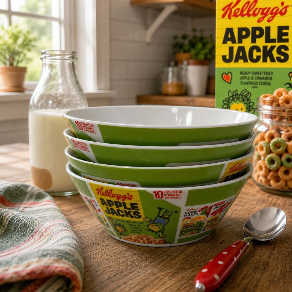 Kellogg's Cereal Bowls Set of 4 Apple Jacks Retro Advertising Ceramic Green